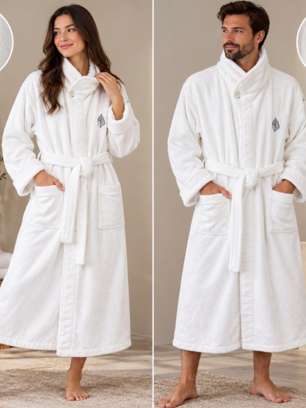 Four Seasons White Terry Cloth Bathrobe 100% Cotton Made in Turkey One Size New